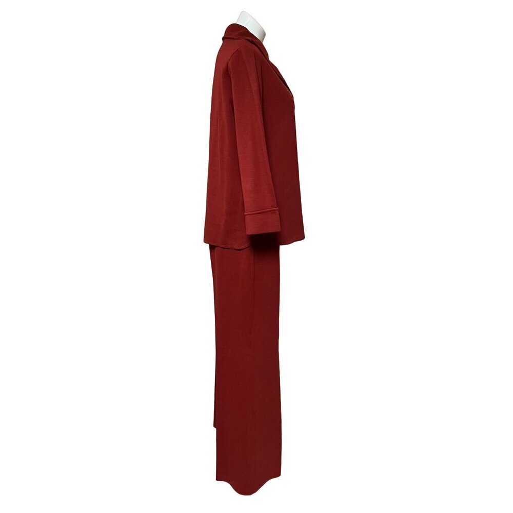 1970s Vintage Polyester Leisure Suit Pants Set Rust Color Bell Sleeve Wide Leg - Picture 5 of 12
